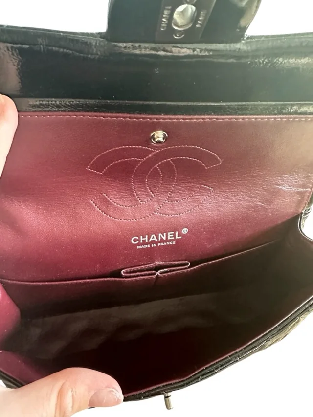 Chanel Double Flap Quilted Patent Leather Shoulder Bag in black Patent leather from Poshmark, photo 6 of 7