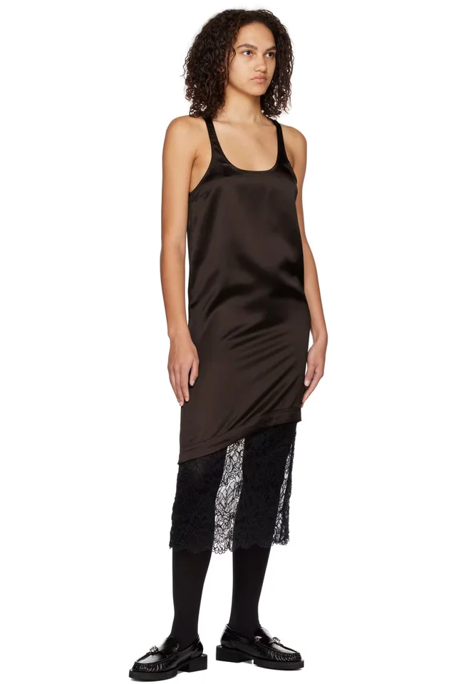 GANNI Brown Paneled Midi Dress, photo 4 of 4 from SSENSE