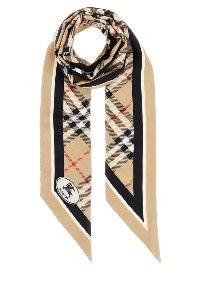 Burberry Border Scarf — Beige Exterior: Silk Scarfs in Beige Silk from HEWI