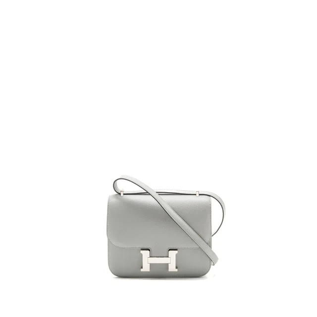 Hermès Mini Constance Epsom 8U Bleu Glacier SHW Stamp C in Blue Epsom leather from EMIER