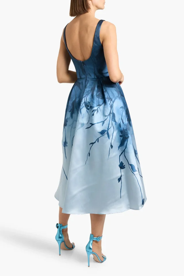 Marchesa Floral-Print Mikado Midi Dress in Blue, photo 3 of 4 from THE OUTNET