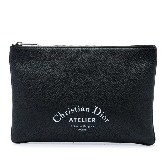 Black Dior Grained Calfskin Atelier Clutch in Black Caviar leather from Designer Revival