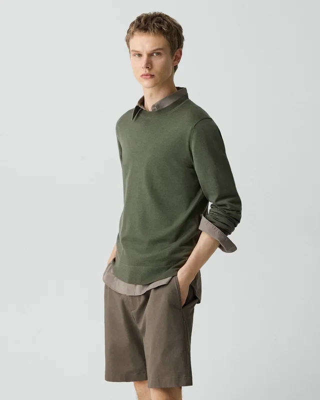 Theory Crewneck Sweater in Regal Wool in LIGHT IVY 100% Wool; Exclusive Of Elastic, photo 9 of 12 from Theory