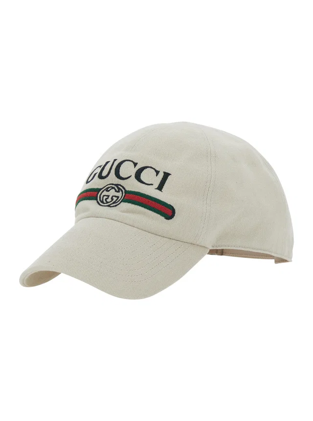 Gucci 875736 Embroidered Logo Baseball Cap — White Cotton Caps in White from HEWI