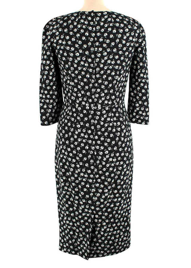 Dolce & Gabbana Black Floral Print Crepe Midi Dress in Black Silk from HEWI, photo 2 of 2