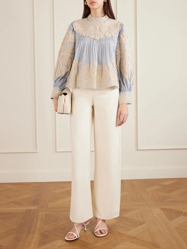 SEA Alexandra pleated embroidered cotton-voile blouse in Blue, photo 2 of 2 from NET-A-PORTER (Canada)