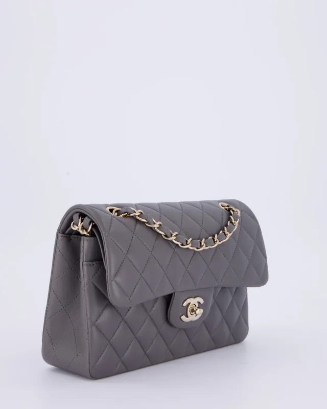 Chanel Dark Grey Small Classic Double Flap Bag in Grey Lambskin from Sellier, photo 4 of 12