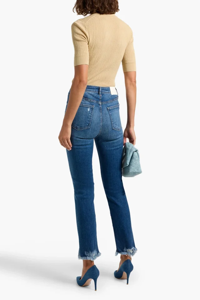 Simkhai River Distressed High-Rise Straight-Leg Jeans in Mid denim, photo 3 of 4 from THE OUTNET