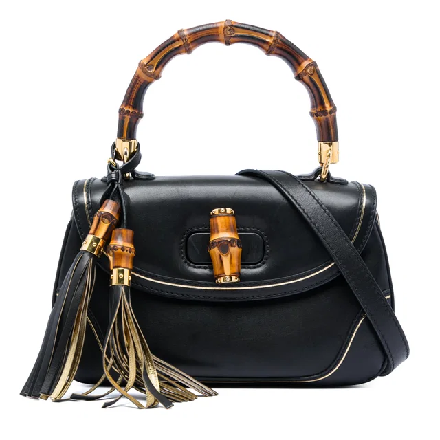 Black Gucci Medium Calfskin New Bamboo Top Handle Bag Satchel in Black Calfskin from Designer Revival