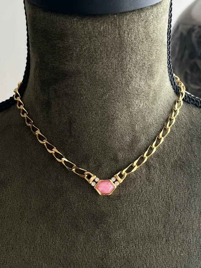 Givenchy Vintage Hexagon Pink Resin Cabochon Gold Chain Link Necklace in gold|pink Resin from Poshmark