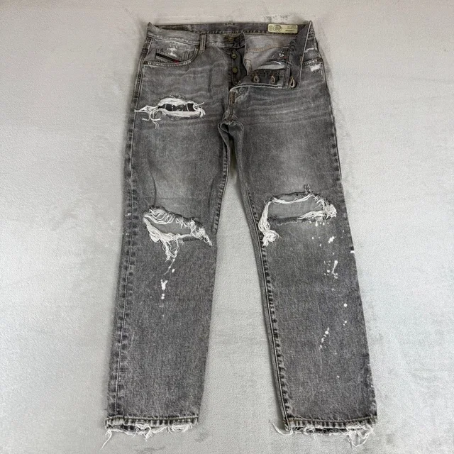 Diesel Mharky Slim Skinny Jeans Mens 33x28 Black Denim Distressed Button Fly in black Denim from Poshmark