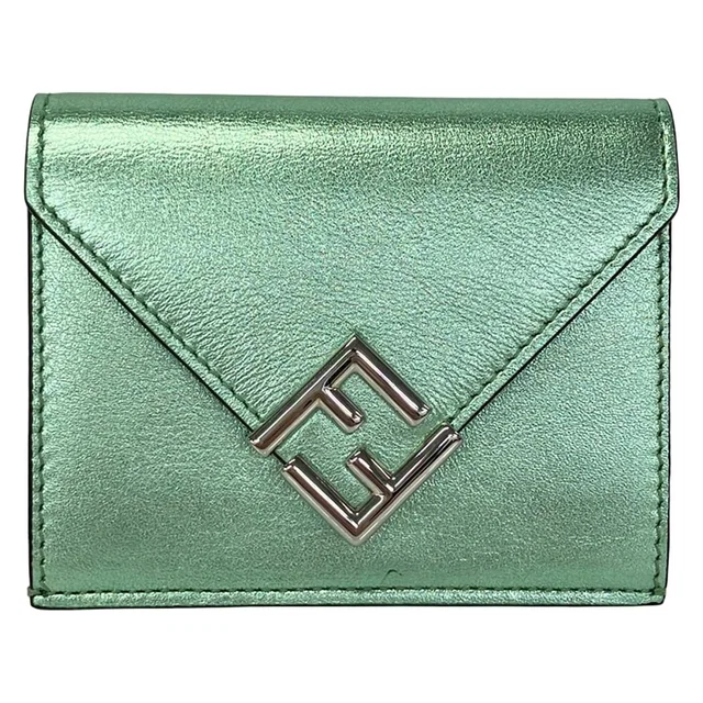 Fendi Trifold Wallet FF Diamond Blue Green Leather in Blue Leather from The Reluxe