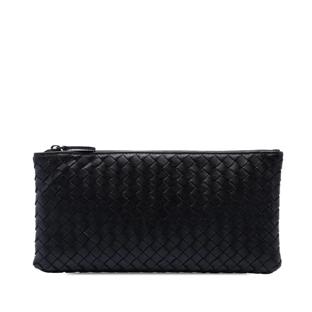 Black Bottega Veneta Nappa Intrecciato Zip Pouch in Black Nappa leather from Designer Revival