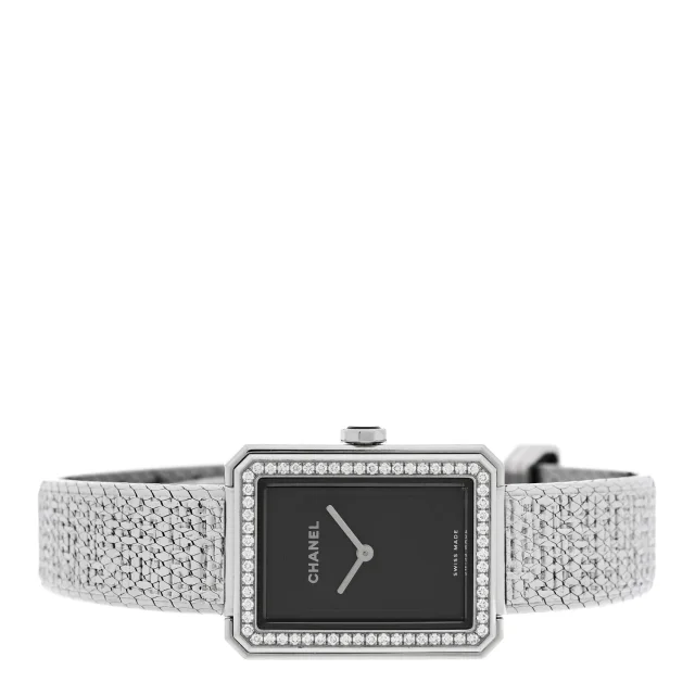 Chanel Stainless Steel Diamond Bezel 21mm Boy-Friend Tweed Quartz Watch Black in Black Tweed from FASHIONPHILE, photo 2 of 4