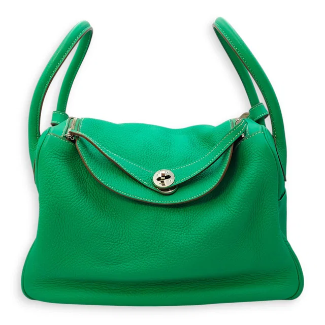Hermès Lindy Eclat 34 Menthe/Gris in Grey Clemence leather from LuxLexicon