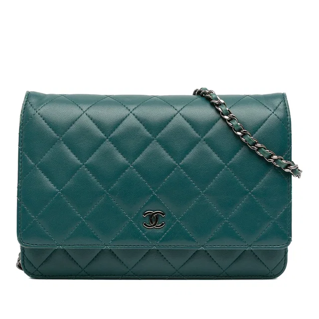 Blue Chanel CC Quilted Lambskin Wallet On Chain Crossbody Bag in Blue Lambskin from Designer Revival