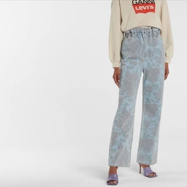 Levi X Ganni- Vintage Wide Leg Floral Light Wash Denim Jeans in blue|pink Denim from Poshmark