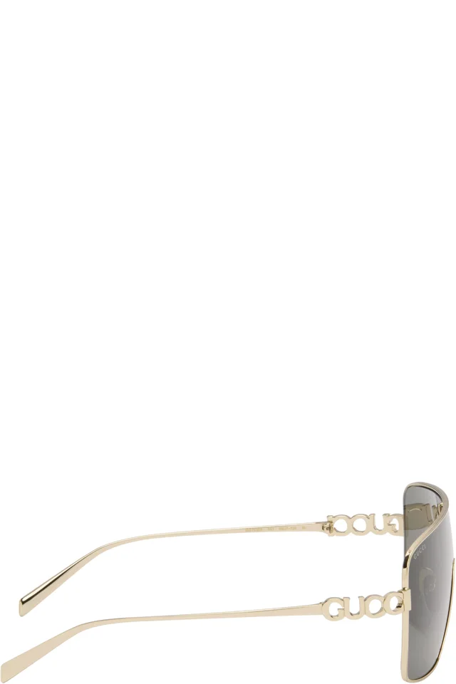 Gold 'Gucci Block' Bending Mask Sunglasses, photo 2 of 4 from SSENSE