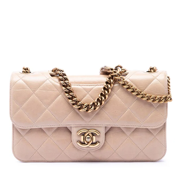 Beige Chanel Medium Quilted Aged Calfskin Perfect Edge Flap Satchel in Beige Calfskin from Designer Revival