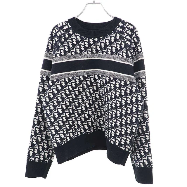 Dior Oblique Reversible Knit Sweater Navy No Markings in Navy from The Reluxe
