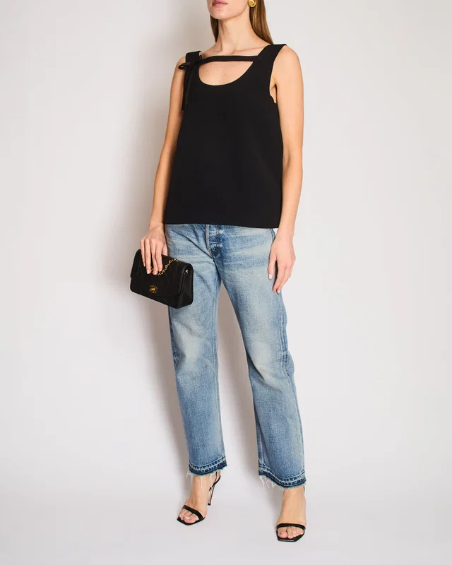 Prada Black Sleeveless A-Line Top with Bow Details Size IT 42 (UK 10) in Black Silk from Sellier