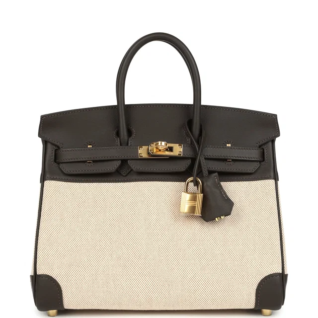 Hermès Birkin 25 Bai-Brun, Ecru, Beige Toile H Canvas Swift Gold Hardware in Beige Swift leather from Madison Avenue Couture
