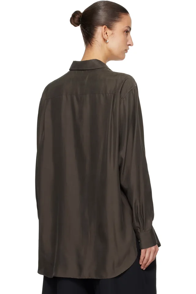 ssstein Brown Cupro Twill Oversized LS Shirt, photo 3 of 4 from SSENSE