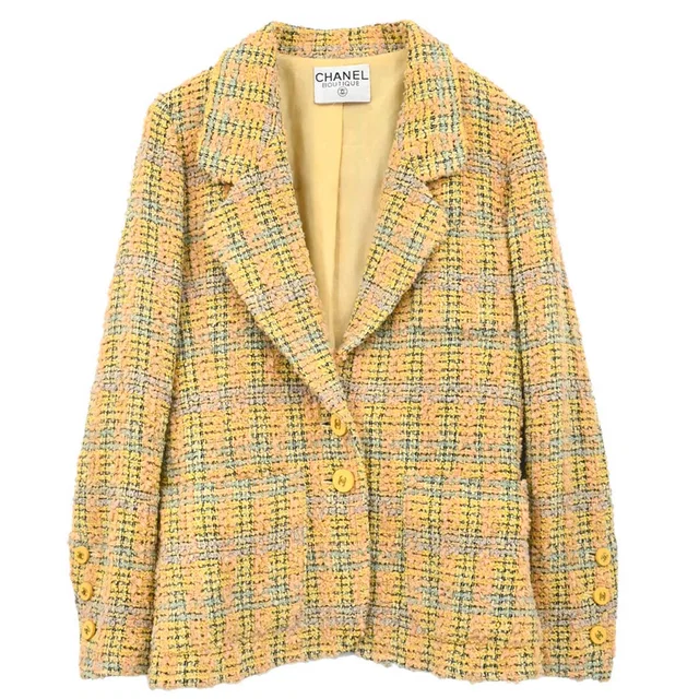 Chanel Single Breasted Jacket Tweed Yellow in Yellow Tweed from AMORE Vintage Tokyo