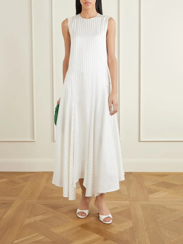 ABADIA Striped stretch-silk satin maxi dress in White, photo 2 of 2 from NET-A-PORTER (Canada)