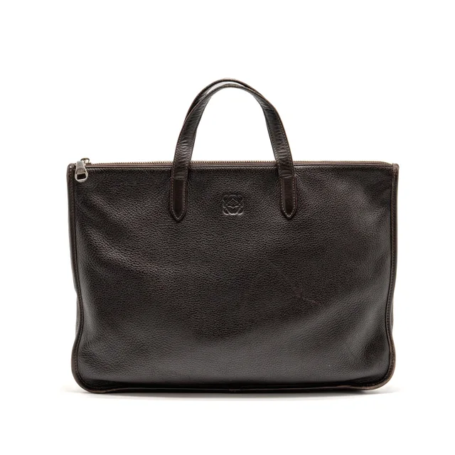 Loewe Anagram Briefcase Grained Calfskin Brown SHW in Brown Caviar leather from EMIER