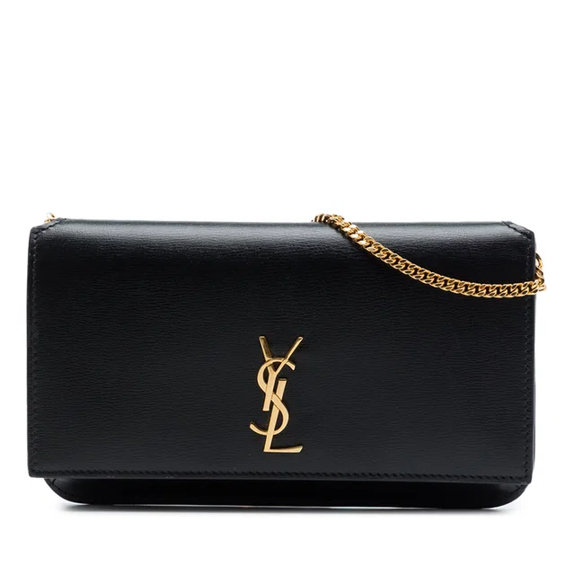 Black Saint Laurent Leather Monogram Kate Wallet On Chain Crossbody Bag in Black Leather from Designer Revival