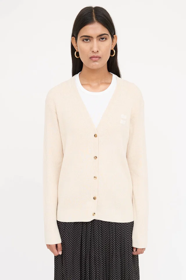 Miu Miu 2023 Ribbed Cotton Cardigan from VSP Consignment