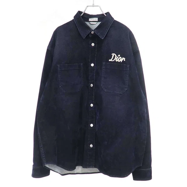 Dior Logo Velvet Denim Shirt in Denim from The Reluxe