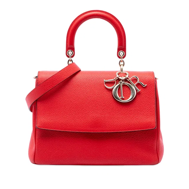 Red Dior Medium Leather Be Dior Flap Satchel in Red Leather from Designer Revival