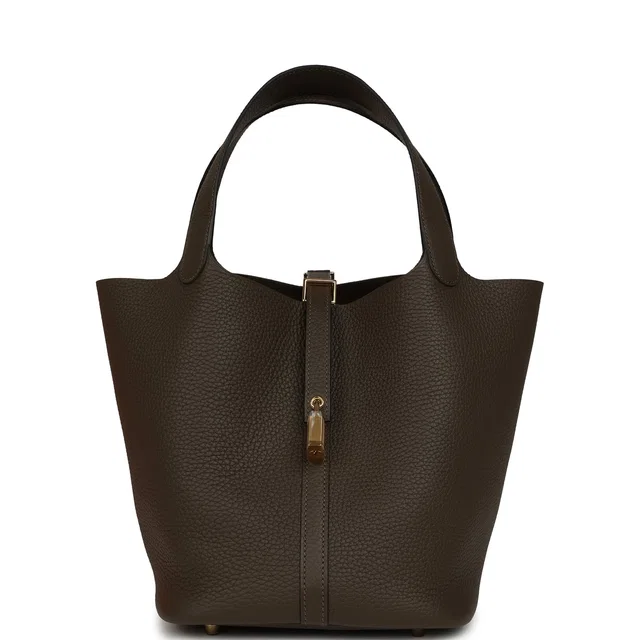 Hermès Picotin Lock 22 Vert Loden Clemence Gold Hardware in Green Clemence leather from Madison Avenue Couture