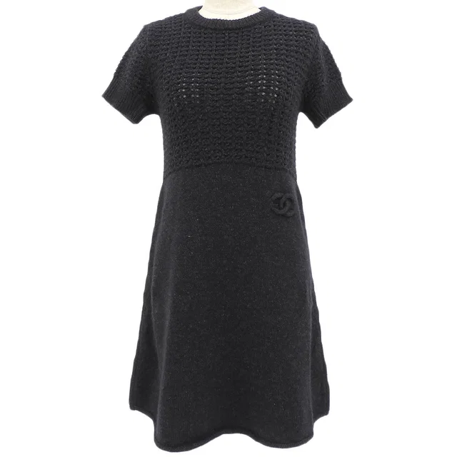 Chanel 2009 Sport Line Short-Sleeved Knit Dress #39 Black in Black Wool from VINTAGE QOO TOKYO