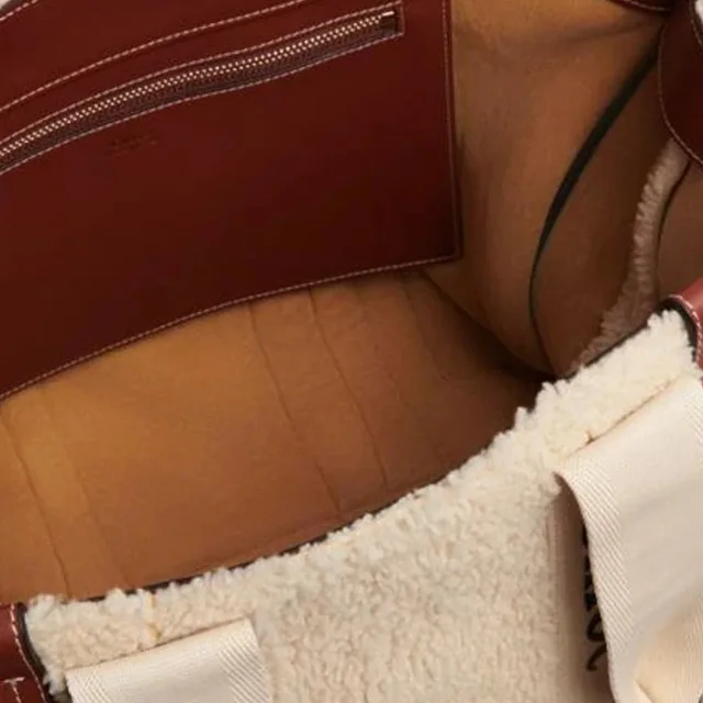Chloé Woody Shearling Tote Bag in beige, photo 2 of 3 from ShopSimon