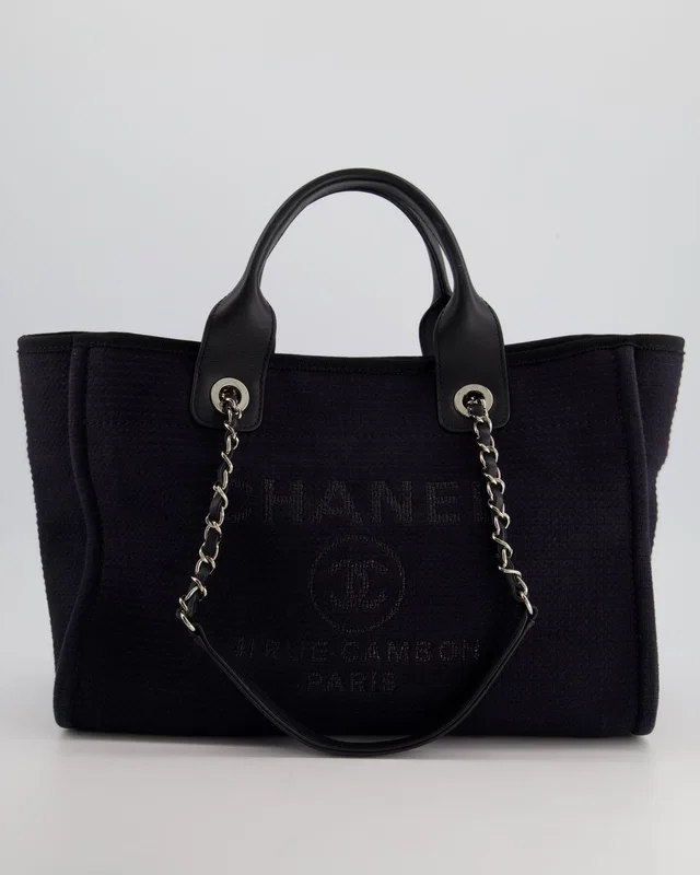 Chanel Navy & Black Small Deauville Tote Bag in Black from Sellier