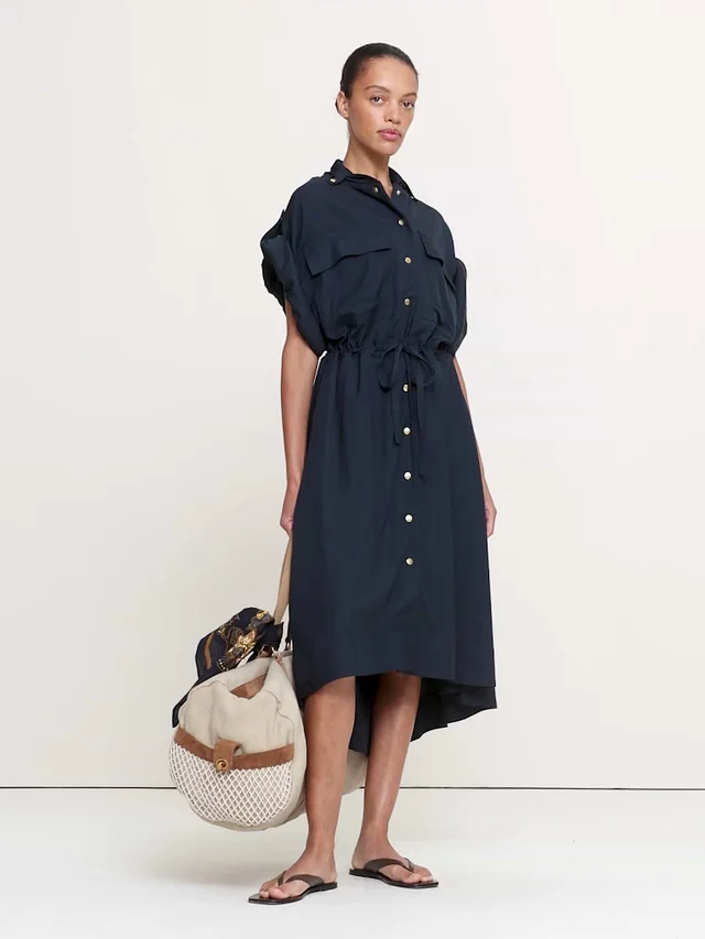 Banana Republic Viscose Midi Shirt Dress in Navy Blue, photo 4 of 4 from Banana Republic (US)