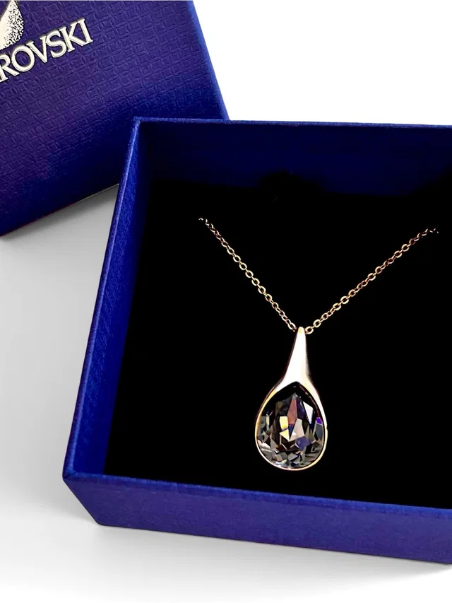 Swarovski Rose Gold Dark Crystal Teardrop Pendant Necklace 5158849 in gray|gold from Poshmark