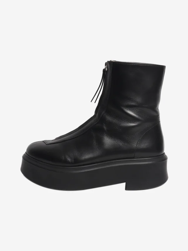 The Row Black zip front leather boots - size EU 39 (UK 6) in Black Leather from Sign of the Times