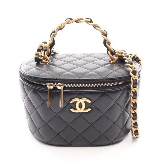 Chanel Shoulder Bag Quilted Vanity 2-Way Black Lambskin Chain in Black Lambskin from The Reluxe