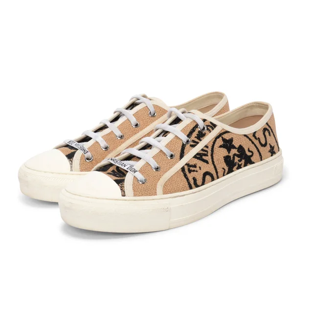 Jute Canvas Union Embroidered Walk'N'Dior Sneakers 40.5 in Beige Canvas from Blue Spinach