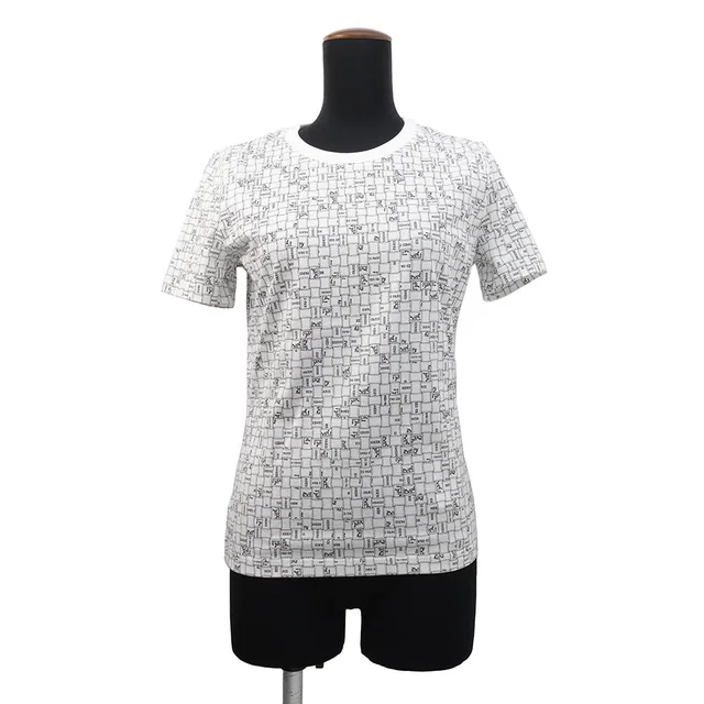 Hermès Bolduc Check T-Shirt Size 36 Blanc Casse Cotton100% in White from GALLERY RARE