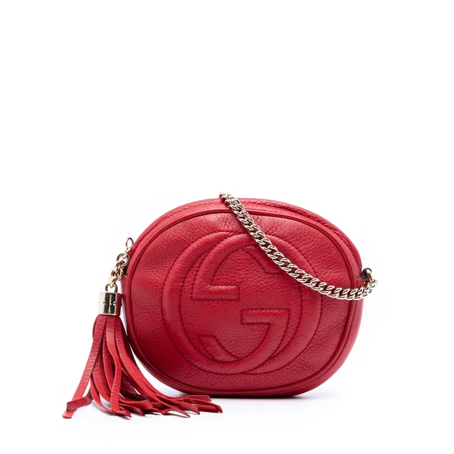 Red Gucci Mini Pebbled Calfskin Soho Chain Crossbody in Red Calfskin from Designer Revival