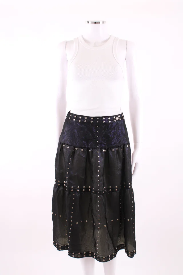 Chanel Mesh Layer Iridescent Stud Skirt Black/ Purple 10 in Black from Luxury Promise
