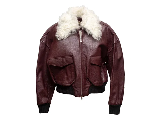 Burgundy & White Khaite Cropped Leather Jacket Size US 6 in White Leather from Designer Revival