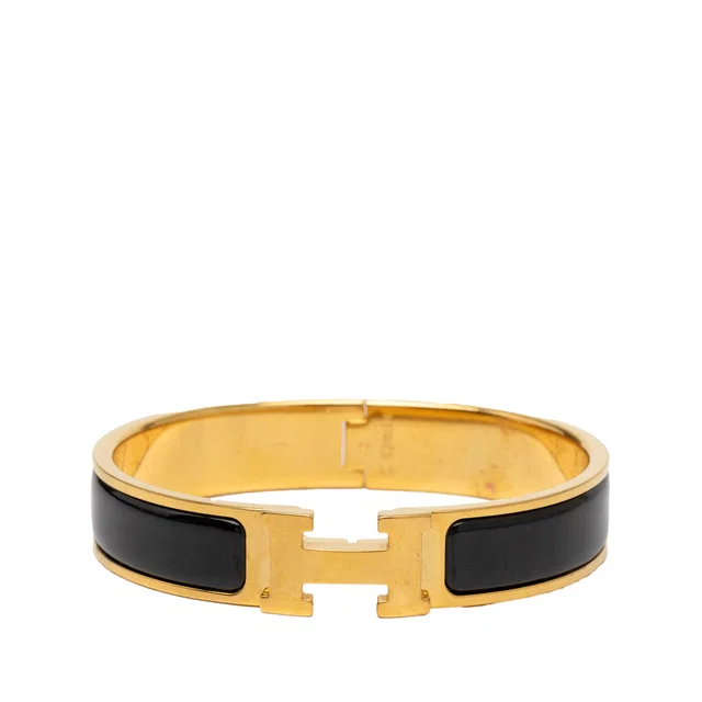 Black Hermès Narrow Enamel Clic H Bracelet PM in Black from Designer Revival