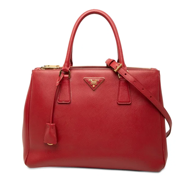 Red Prada Large Saffiano Lux Galleria Double Zip Satchel in Red Saffiano leather from Designer Revival