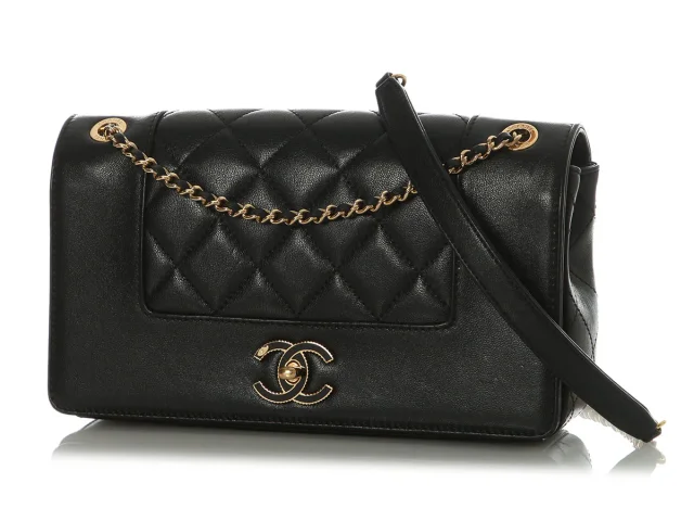 Chanel Medium Black Part-Quilted Calfskin Mademoiselle Flap in Black Calfskin from Ann's Fabulous Finds, photo 2 of 9